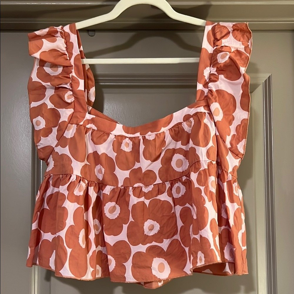 Vestique Pink and Orange Ruffled Blouse